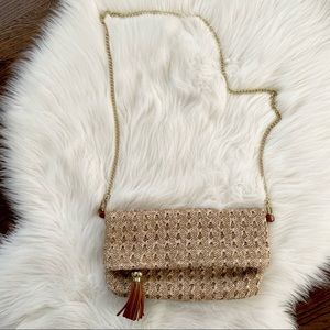 Steve Madden Soft Rattan Clutch with Detachable Strap